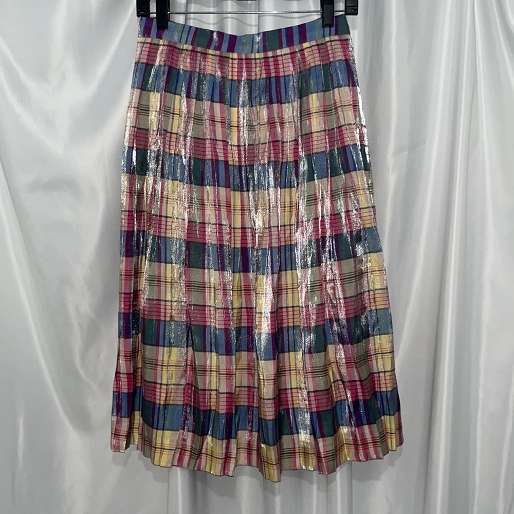 Gorgeous Metallic J. Crew Pleated & Flowy Plaid Skirt Size 4 NWT